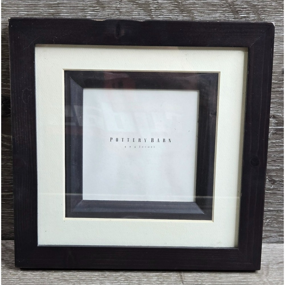 Pottery Barn Square Wood Picture Frame Black Textured Single Mat 4x4 Display